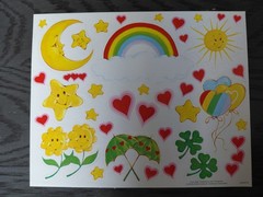 Set of (4) sheets 1983-1984 AGC Care Bear Stickers Christmas Rainbow Clovers Sun