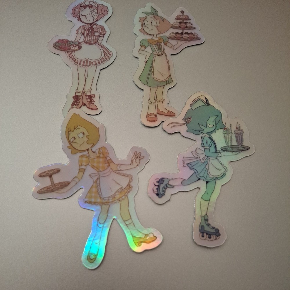 Steven universe Pearl 50s Diner Waitress Holographic Sticker lot X4 . 3x3inch