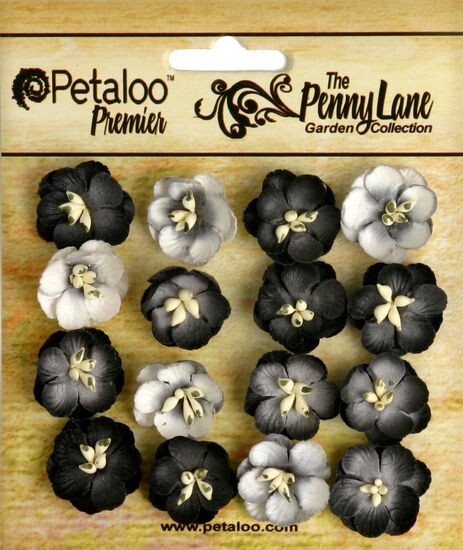 Forget Me Nots BLACK GREY 16 Paper Flowers 20mm across Penny Lane Petaloo XC