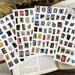 181Pcs / 4 Sheets English Alphabet Number Symbol Label Sticker Pack Vintage Scra