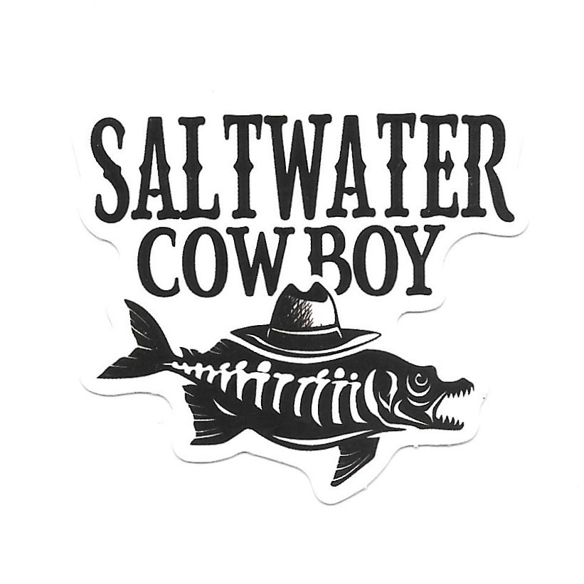 Saltwater Cowboy Fish Skeleton Sticker Vinyl Die Cut Decal Boat Tackle Gift