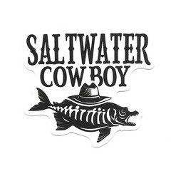 Saltwater Cowboy Fish Skeleton Sticker Vinyl Die Cut Decal Boat Tackle Gift