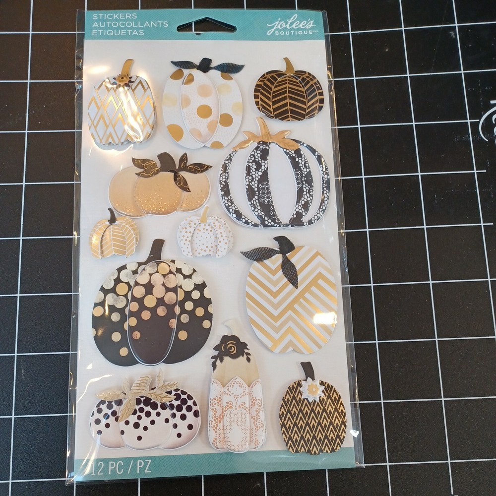 Halloween SCRAPBOOK STICKERS PUMPKIN patch Thanksgiving gold black white metal