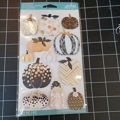 Halloween SCRAPBOOK STICKERS PUMPKIN patch Thanksgiving gold black white metal