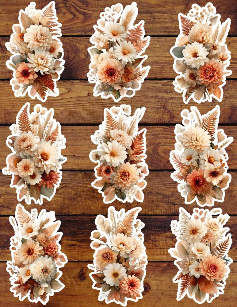 Fall Flowers Die Cut Vinyl Stickers Set Scrapbooking Laptop Water Bottle