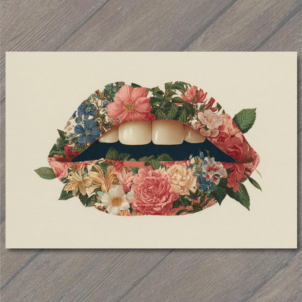 STICKER Floral Lips Collage Botanical Mouth Vintage Style