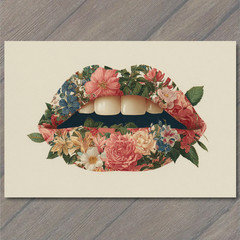 STICKER Floral Lips Collage Botanical Mouth Vintage Style