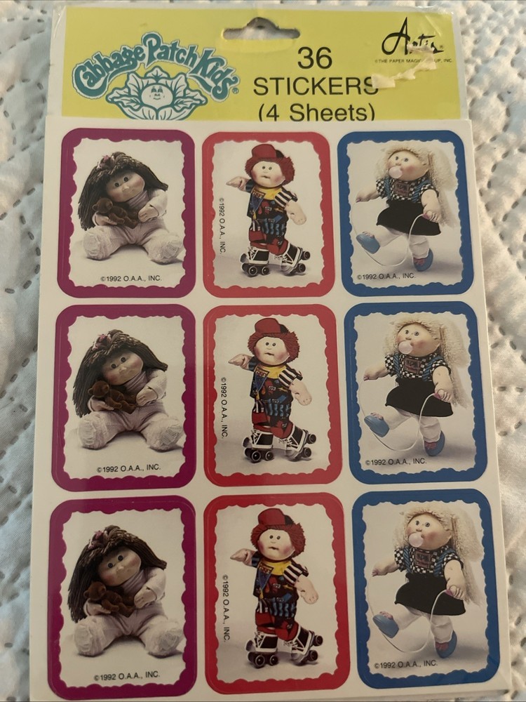 Cabbage Patch Kids Stickers 36 Sealed 4Sheets 1992 NOS Artis Paper Magic Group