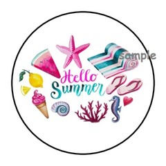30 HELLO SUMMER ENVELOPE SEALS LABELS STICKERS 1.5″ ROUND BEACH GIFTS FAVORS