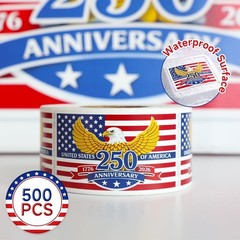 Patriotic 250th Independence Anniversary Stickers Roll American Flag Waterproof