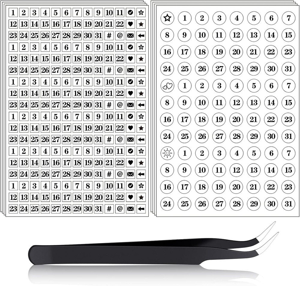 12 Sheets Small Planner Number Stickers for Calendar Includes 4 Pcs Small Square