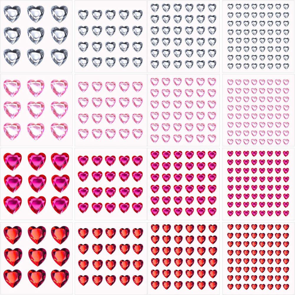 Heart Face Gems Stickers,516 Pcs Small Flatback Red Pink Heart Rhinestone Sticke