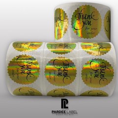 Gold Holographic Thank You Stickers – Starburst Cut – 250 Labels per Roll