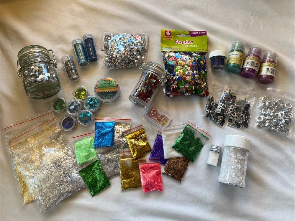 Lot of Various Brands GLITTER-CONFETTI-GEMS-SEQUIN-GLITTER-BRADS some vintage