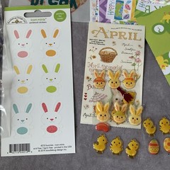 Scrapbook Embellishments SPRING EASTER Stickers Ribbon Eyelets Scraps USED