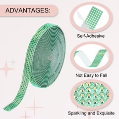 Self Adhesive Rhinestone Strips 3 Yards 0.3 Inch for Craft,Dark Green AB