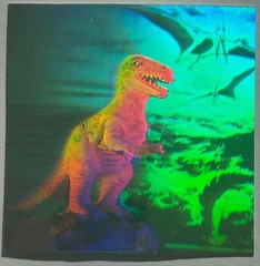1992 HOLO T-REX STICKER with PTERODACTYL in BACKGROUND-GREAT DEPTH-GREAT COLORS