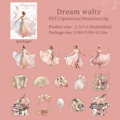 30PCS Music Dancing Girl Stickers PET Waltz Ballet Scrapbooking Diary Planners