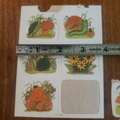 Vintage 70s-80s Stickers Scrapbook Mushroom Snail Turtle Bees