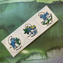 Vintage 80s Spearmint Matte Smurf Minty Sniff Stickers Peyo Strip