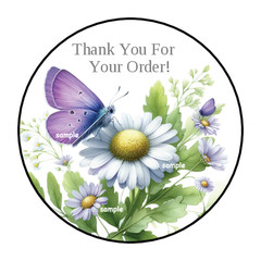 30 THANK YOU FOR YOUR ORDER BUTTERFLY FLOWERS STICKERS 1.5″ SEALS TAGS PURPLE