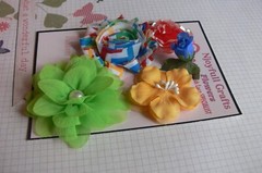 GREEN RED BLUE YELLOW MIXED-Fabric Organza Flowers 15-65mm 5 Flower Pk O5 D NJC