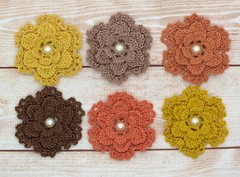 Crochet Flower Layered Lacy Fall Colors 6 pc Cardmaking Applique Embellishment