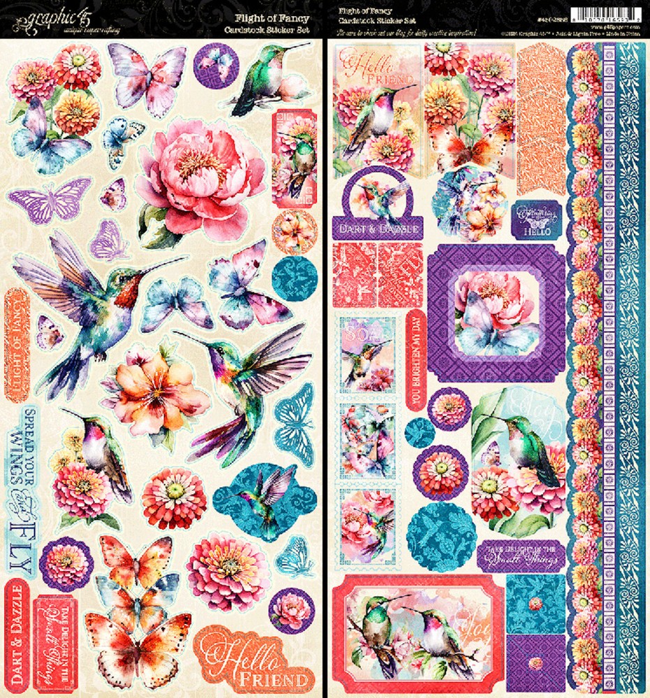 Graphic45 FLIGHT OF FANCY CARDSTOCK STICKER SET scrapbooking (2) SHEETS