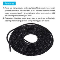 5 Yard 6mm Glitter Sequins Rope Rhinestone Cord Black for DIY Clothing Hat