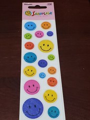 Sandylion Smiley Happy Face labels pkg pastel & gold glitter crazy mod prisma &