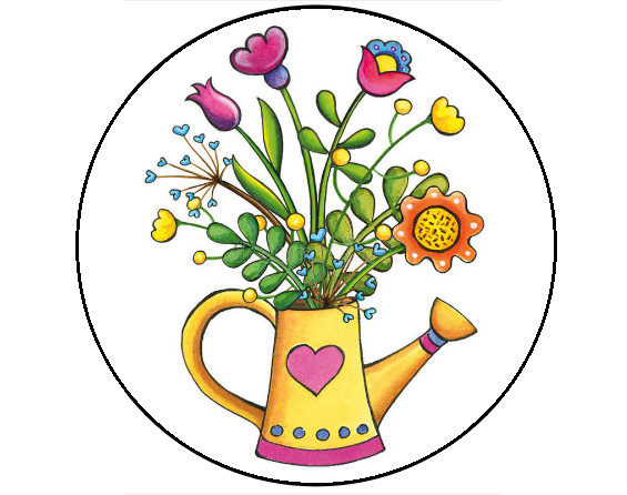 30 Flowers in Watering Can Envelope Seals Labels Stickers 1.5″ Round heart love