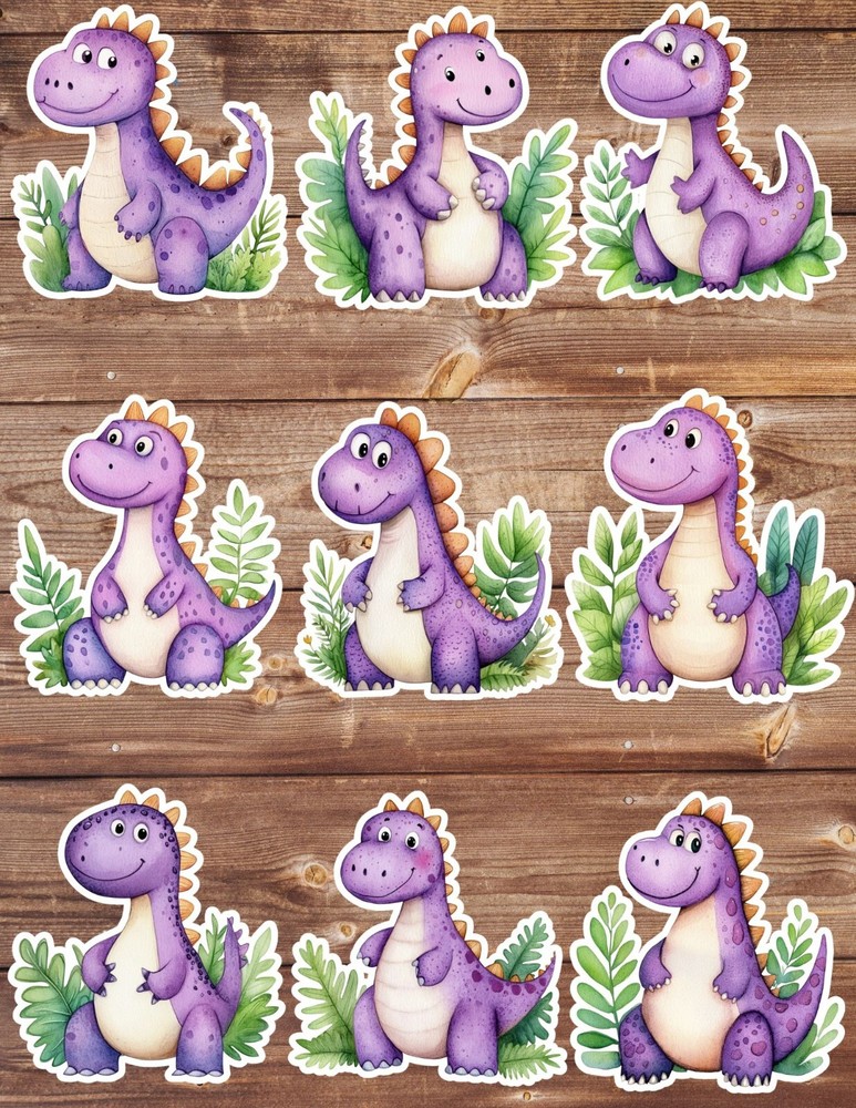 Cute Purple Dinosaur Die Cut Vinyl Stickers Set Scrapbooking Laptop Waterbottle