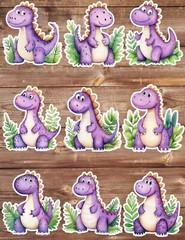 Cute Purple Dinosaur Die Cut Vinyl Stickers Set Scrapbooking Laptop Waterbottle