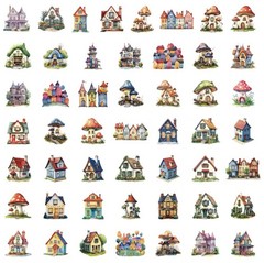 50 PACK Architecture Cottage House Fairy Tale Vinyl PET Stickers Lot 50PCS