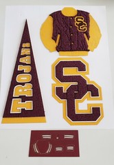 USC TROJANS RARE PAPER WIZARD Scrapbook ✂️ 3D JACKET, PENNANT & LOGO Sticker Set