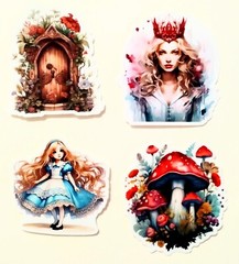 Alice in Wonderlad NEW STOCK Beautiful Rare Alice In Wonder*12stickers/decals A