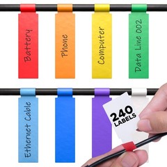 Cable Management Labels 240 pcs Waterproof Cord Tags for Electronics, 8 Colors