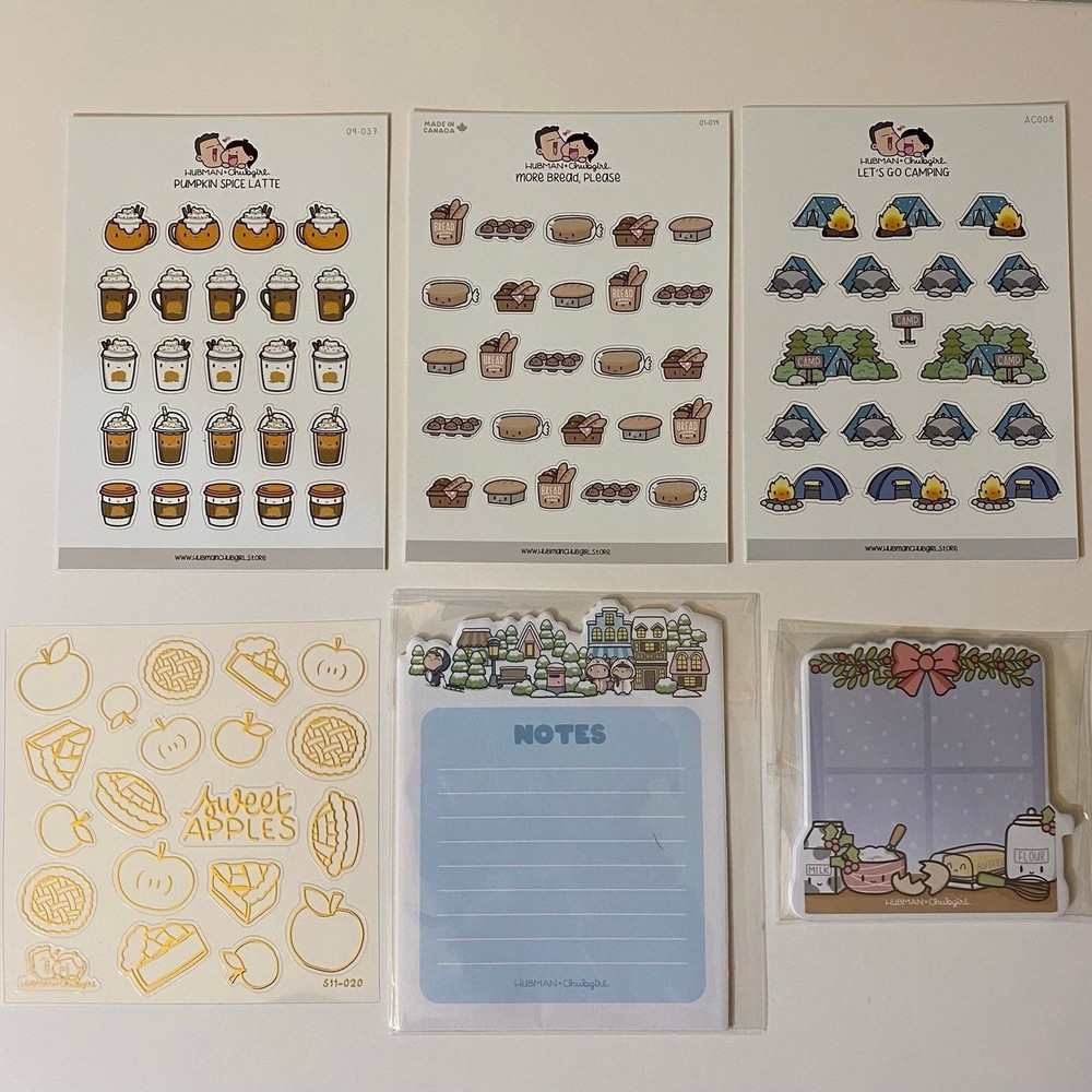 Hubman & Chubgirl Stickers & Notepads Set Bread Holidays Camping & More