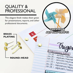 Brass-Plated Paper Fasteners Brads, 1 In, 100 Count, Standard Brad Fasteners, fo