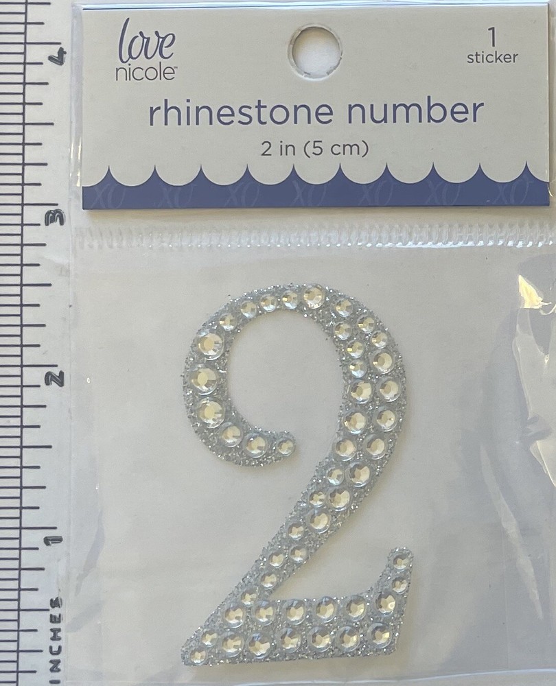 Number 2 Rhinestone Sticker 2″ Clear Sliver Glitter Scrapbook Monogram Bling