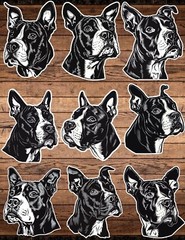 Black and White Pitbull Dog Die Cut Stickers Set Scrapbooking Laptop