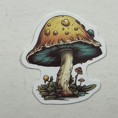 Die Cut Sticker Yellow-Brown Mushroom Mycology Nature Earth Tones