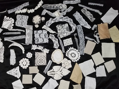 Vintage Assorted White Ivory Lace Trims Doily Fabric Slow Stitching – Lot of 30
