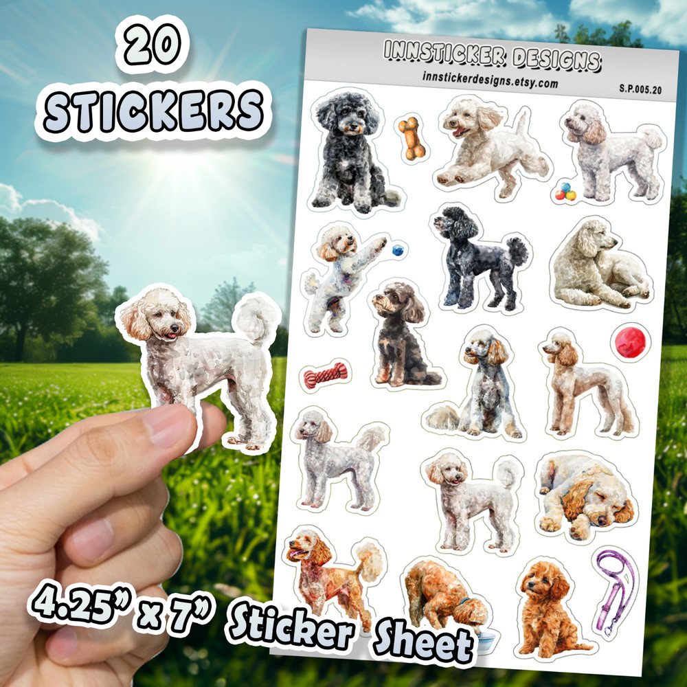 Poodle Dog Stickers for Journals, Scrapbooks, Planners, Glossy, Matte