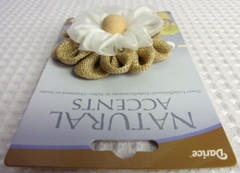 Lot 3 Darice Flower Burlap & Organza Ribbon & Wood Button With Elastic Loop NEW