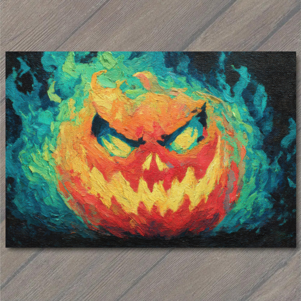 STICKER Evil Pumpkin Orange Black Halloween Haunted Holiday Green Fire