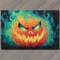 STICKER Evil Pumpkin Orange Black Halloween Haunted Holiday Green Fire