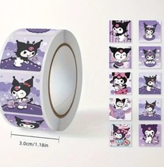 500 pcs Sticker Seals Roll Cute Sanrio Square Kuromi Semi Gloss Self Adhesive