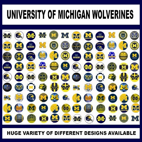 100 Precut COLLEGE MICHIGAN WOLVERINES BOTTLE CAP CHARM TRAY IMAGES 1 in DESIGNS