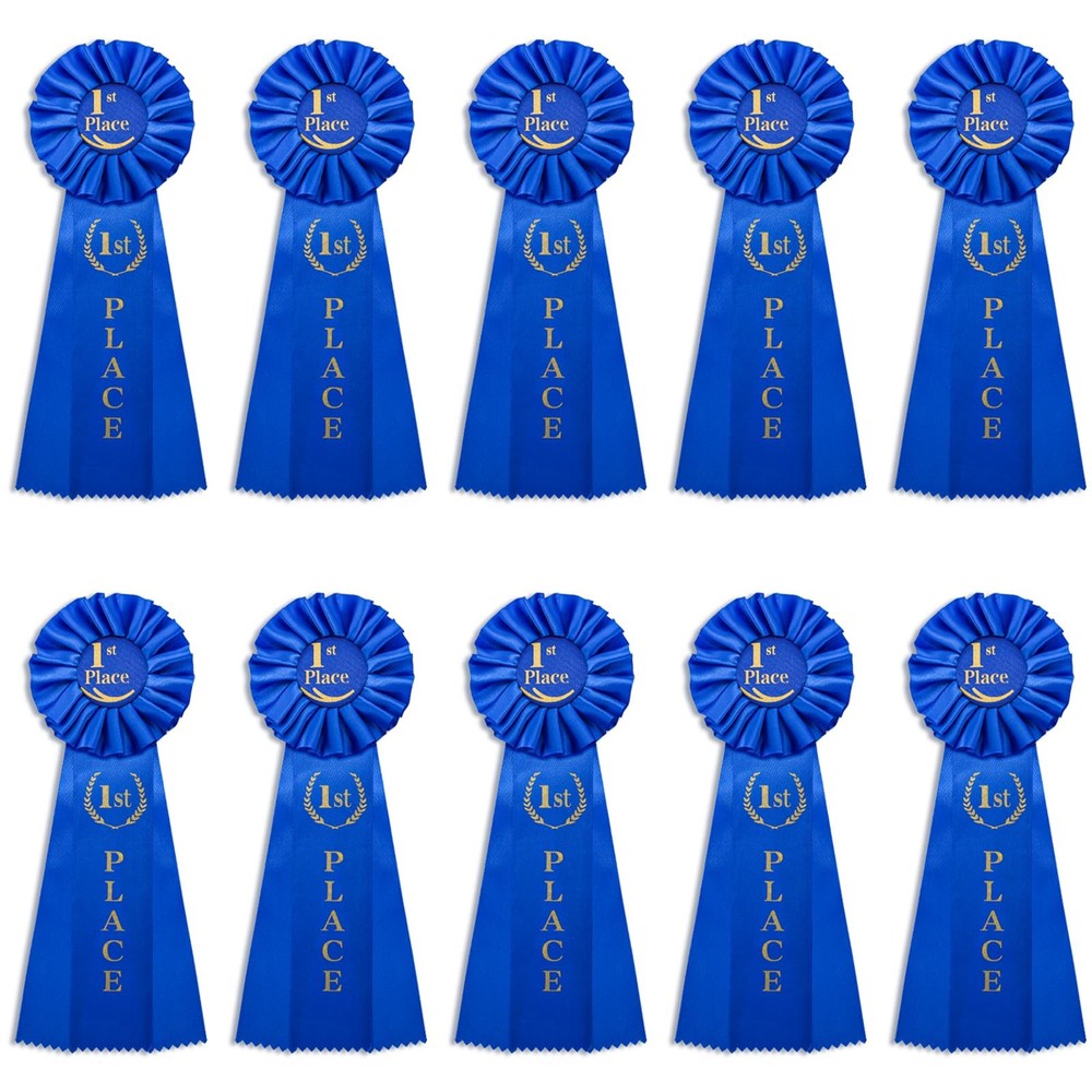 10 PCS 1st Place Rosette Ribbons Blue Award Prize Winner Victory Medal